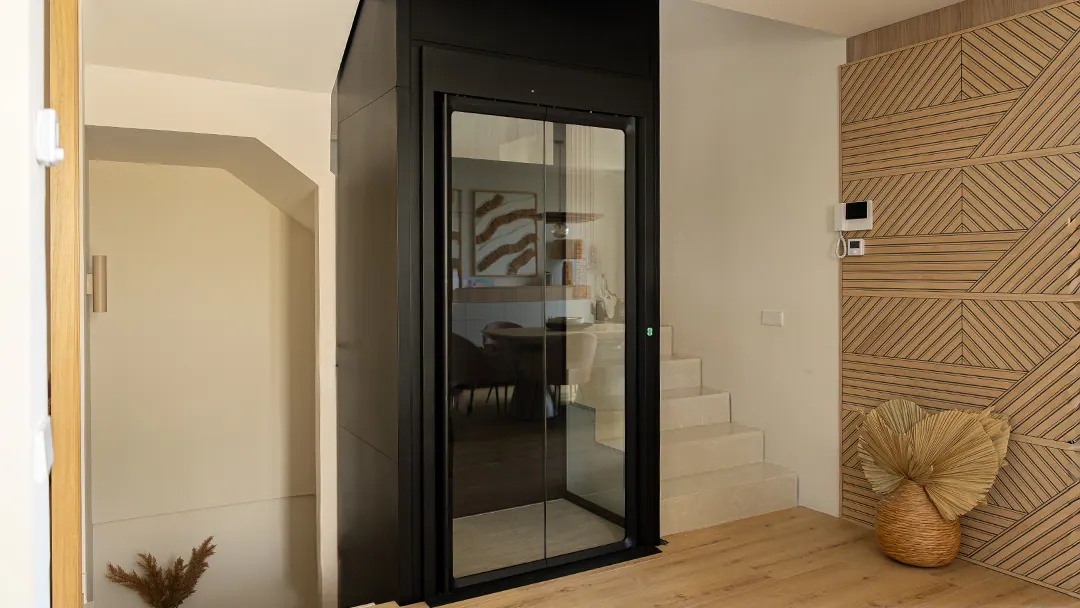 Ascensor Aritco HomeLift Compact de cristal y paneles en antracita · Vivienda unifamiliar en Salamanca · vista general